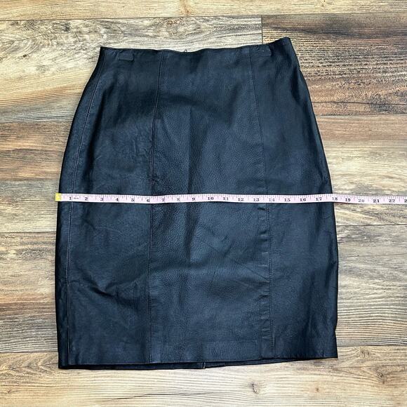 Vintage Black Leather Pencil Skirt 1980s 80s Rock Chic Office Siren Dark - Picture 8 of 9